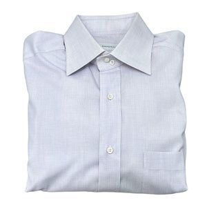 ERMENEGILDO ZEGNA WHITE WITH PURPLE CHECKS COTTON COMFORT FIT DRESS SHIRT